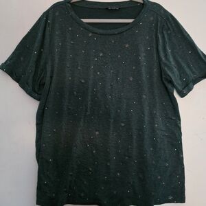 BloomChic Black Oversized Embellished Short Sleeve Tee